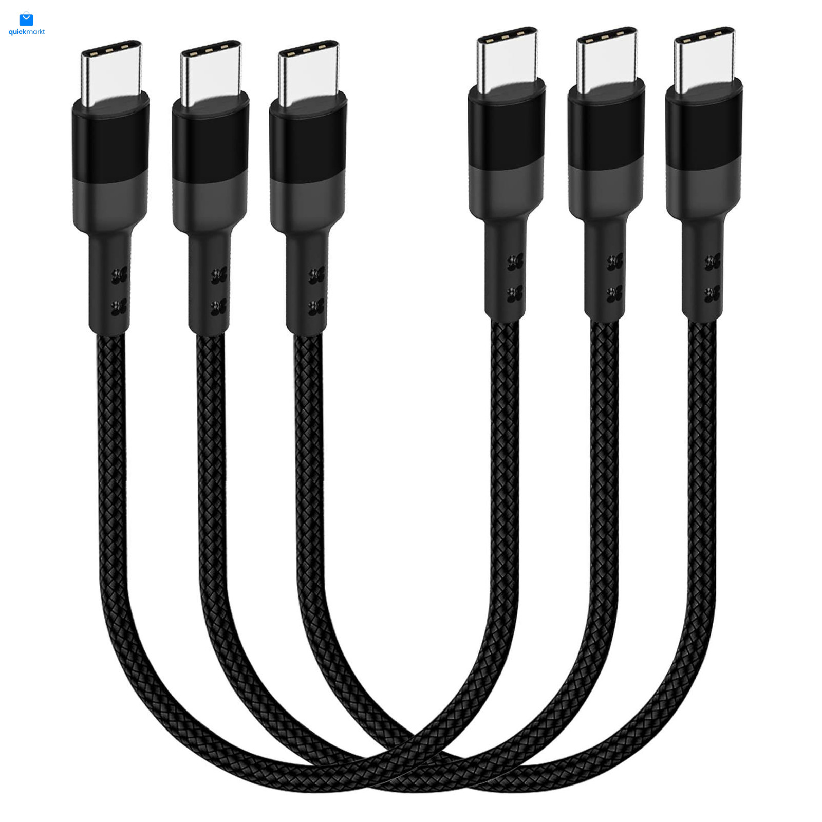 SUMPK Short USB C to C Cable 1FT, 3 Packs, 60W PD Fast 1 ft, black