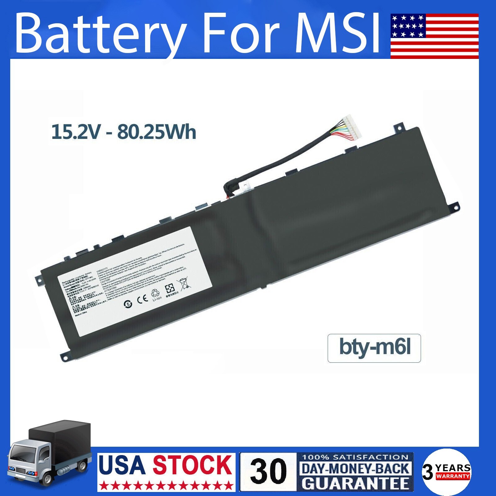 BTY-M6L Battery 80.25Wh For MSI GS65 GS75 Stealth 8SE 8SF 8SG 8RF 9SD Creator US