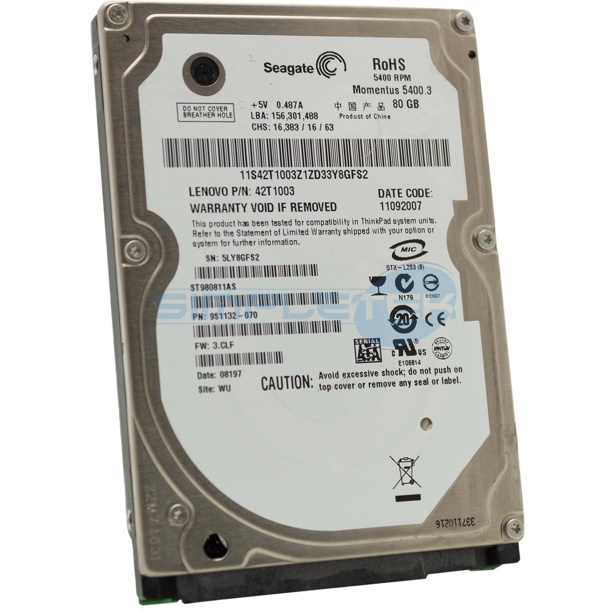 Seagate 80GB SATA 2.5" ST980811AS Internal Notebook Laptop PC Hard Drive