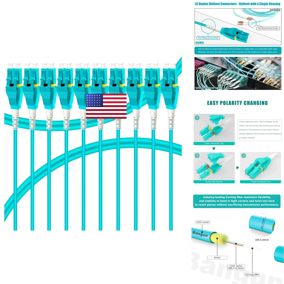 Bangun Uniboot Lc To Lc Om3 10Pack 2M 6Ft Fiber Patch Cable 10Gb/Gigabit