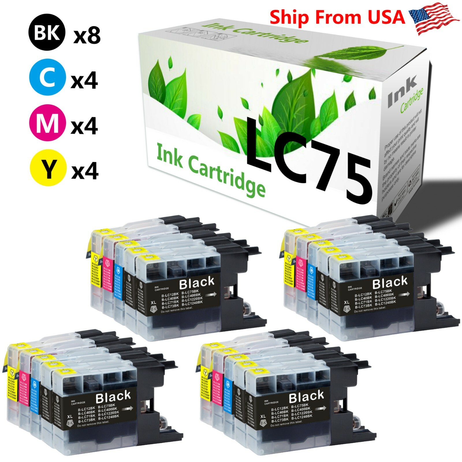 20PacK LC75 LC75XL LC-75 Ink Cartridge for MFC-J280W MFC-J835DW Inkjet Printer