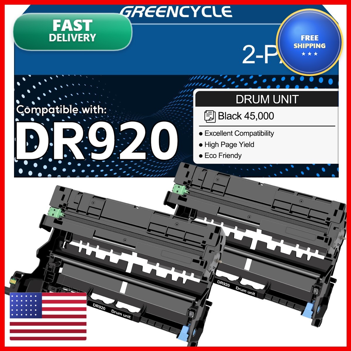 Greencycle Drum Unit DR 920 For HL-L6210DW HL-L5210DN Printer 2 Pack