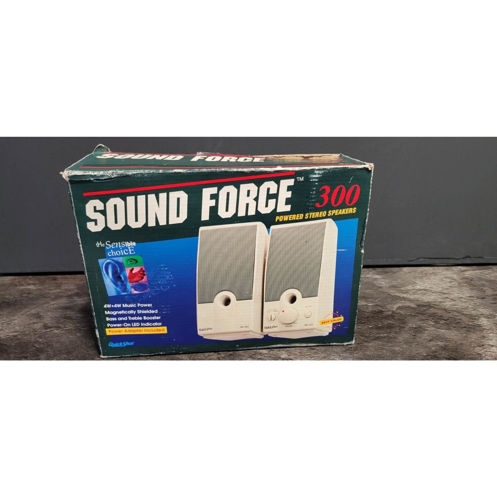 Sound Force 300 Powered Stereo Speakers 4W+4W Music Power Magenitcally Shielded 