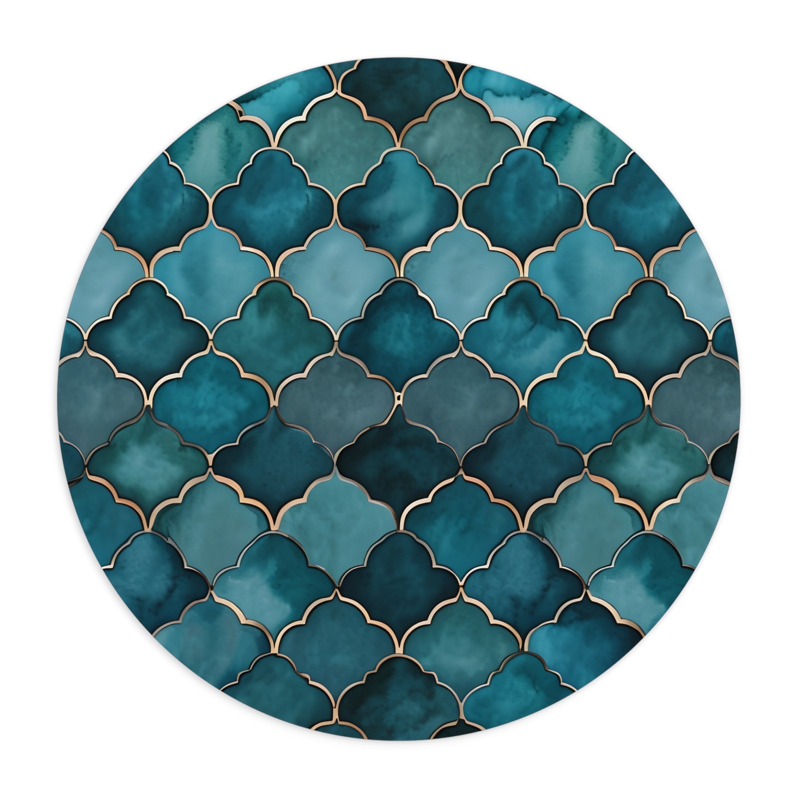 Teal Moroccan Tile Pattern Mouse Pad | Blue Green Geometric Desk Mat