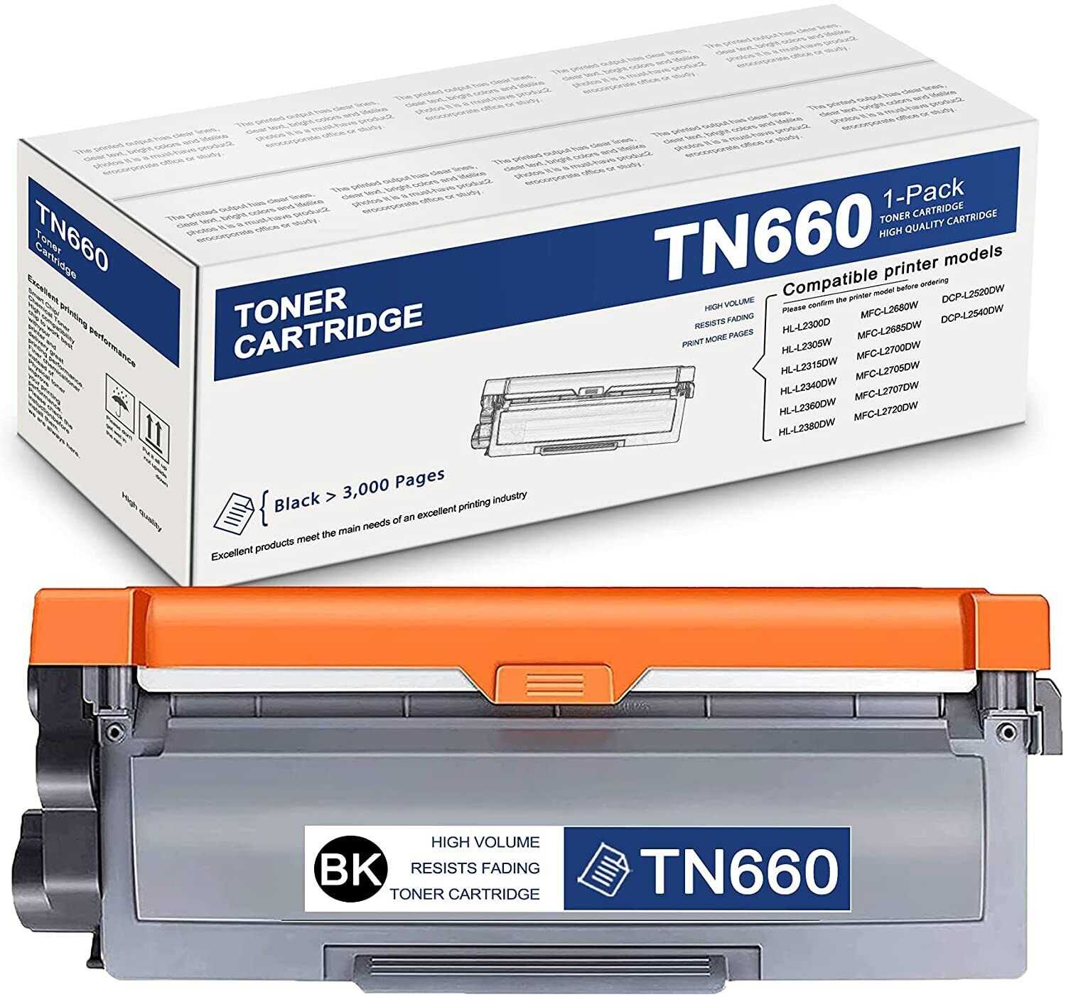 1 Pack TN660 High Yield Toner Cartridge for Brother MFC-L2700DW HL-L2300D tn630