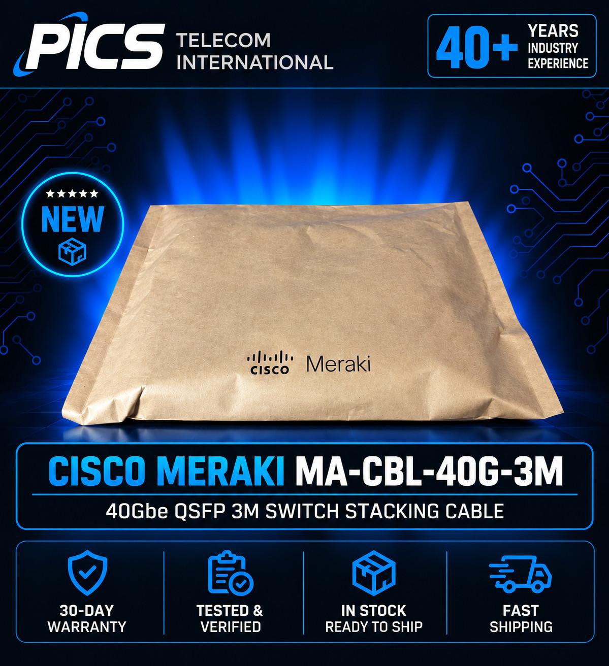 MA-CBL-40G-3M Cisco Meraki 40Gbe QSFP 3M Switch Stacking Cable *Factory Sealed*