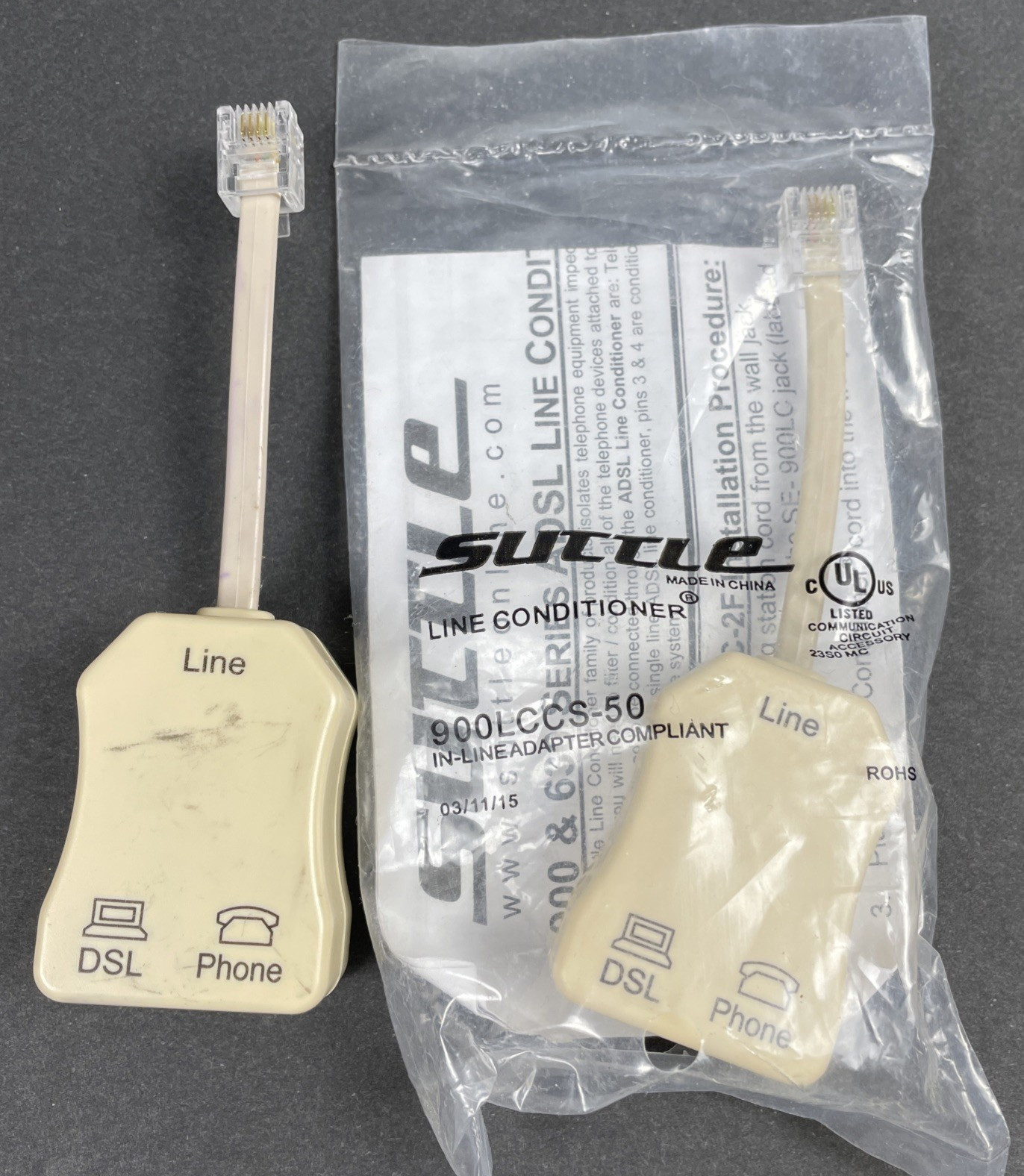 Suttle 900LCCS-2F ADSL Single Line Splitter In-line. Lot of 2 NEW/Sealed