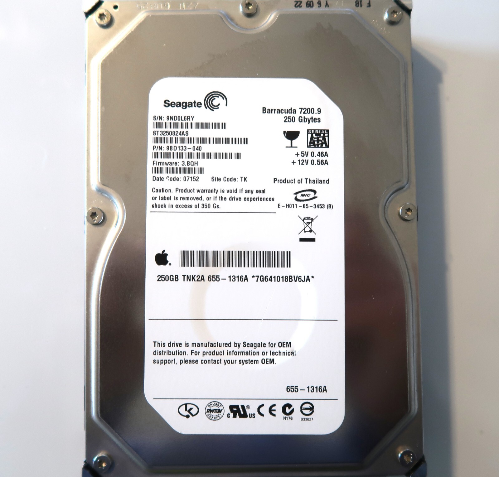 Seagate ST3250824AS 9BD133-040 3.BQH TK Thailand (9ND0) 250gb 3.5" Sata 10/2006