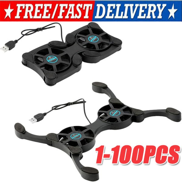 Dual USB Cooling Fan Pad Foldable Slim Fans Cooler Stand For Laptop Notebook LOT