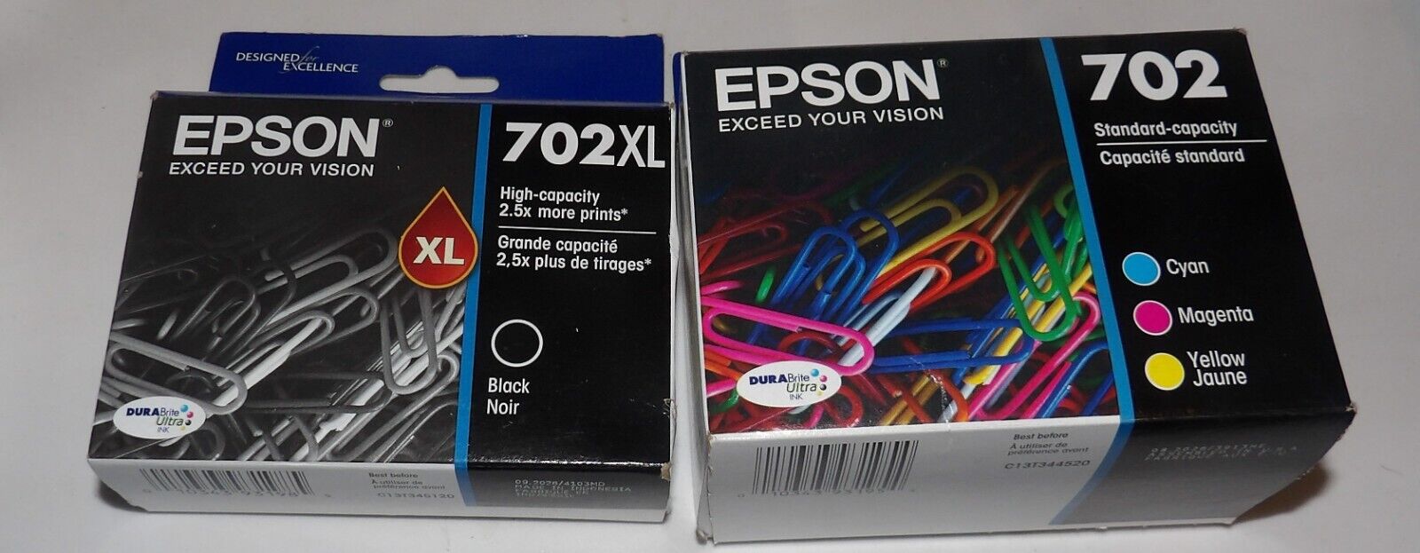 Genuine Epson 702XL Black & 702 Color Ink Cartridges Dated 2026