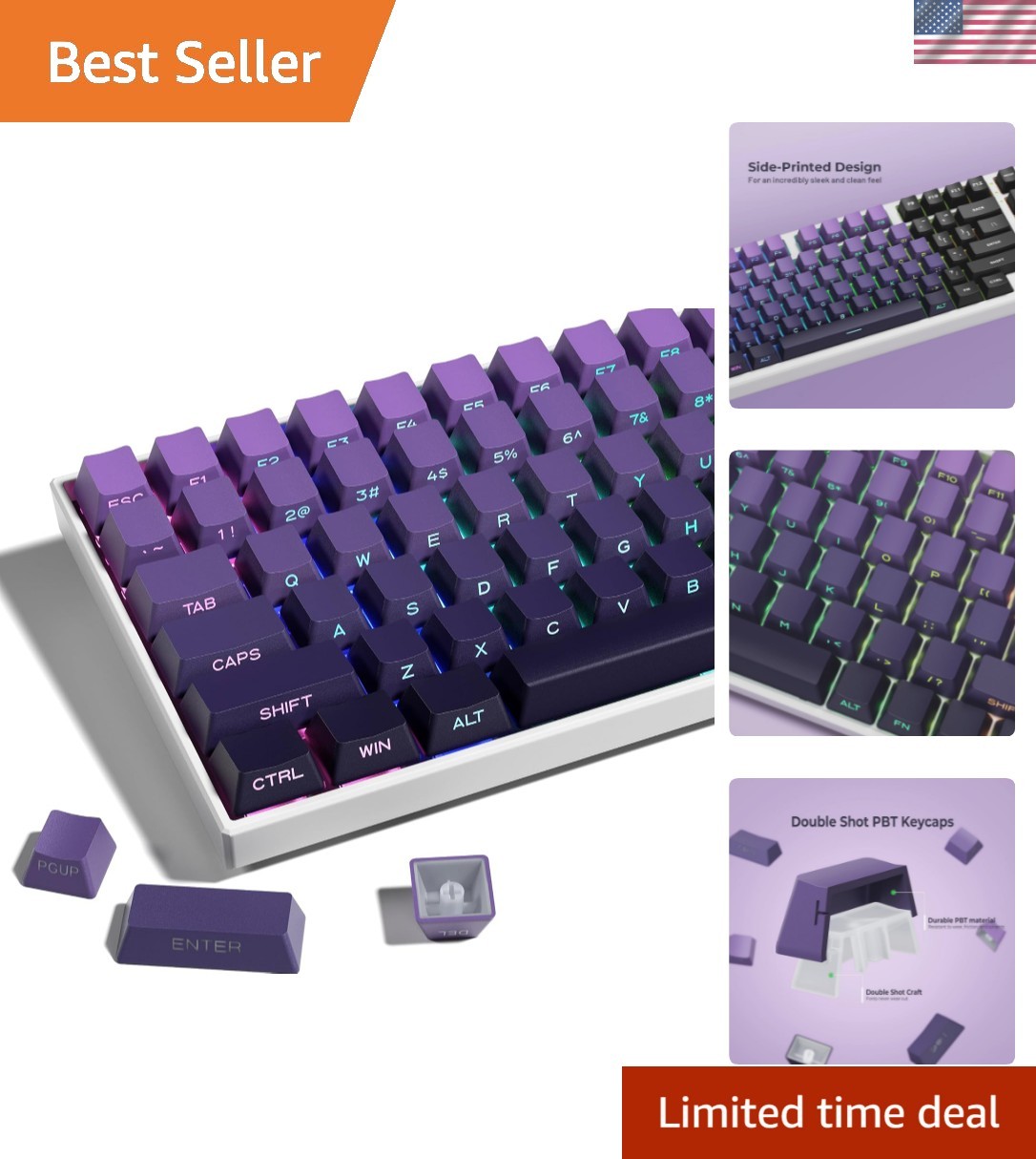 Ergonomic XVX Gradient Double Shot Keycap Set - Shine Through Design, 136 Keys