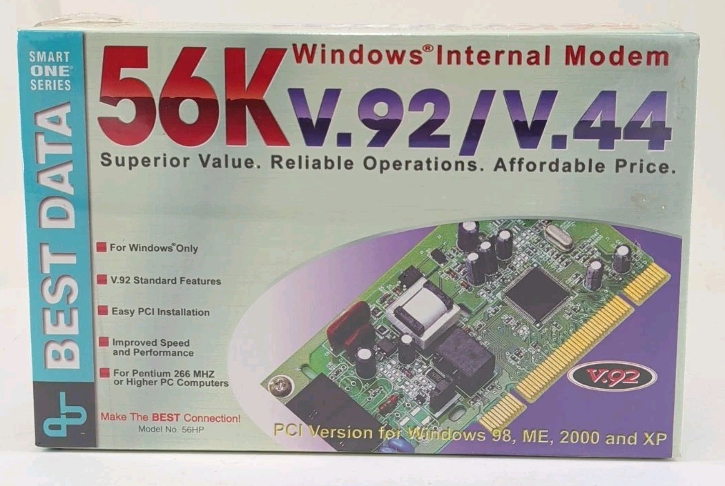 Best Data Windows Internal Modem 56K v.92/v.44 Windows 98 ME 2000 XP Model 56HP