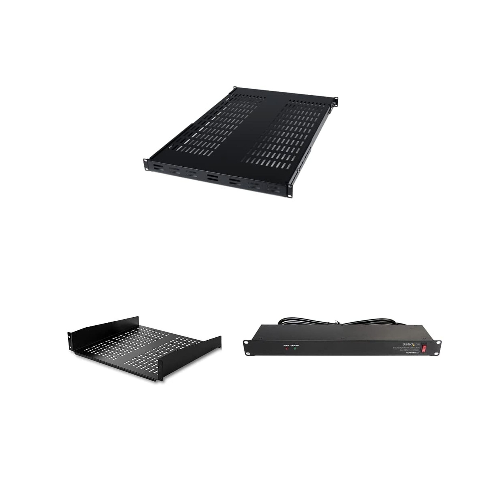 StarTech.com Server Rack Bundle - 1U Adjustable Shelf + 2U Vented Shelf + 8 O...