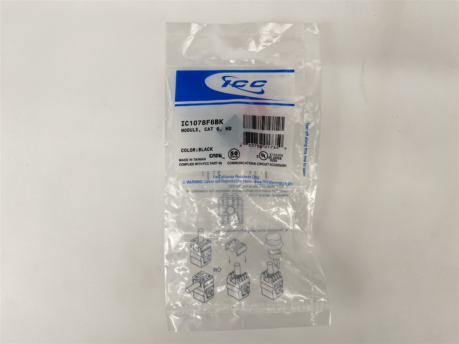 ICC IC1078F6BK CAT6 HD Module Jack T568A/B - Black