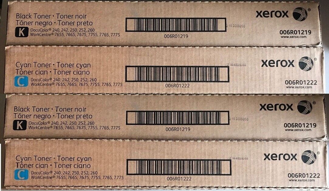 Lot of 4 Genuine Sealed Xerox 006R01219 Black 006R01221 Cyan Toners (2 of each)