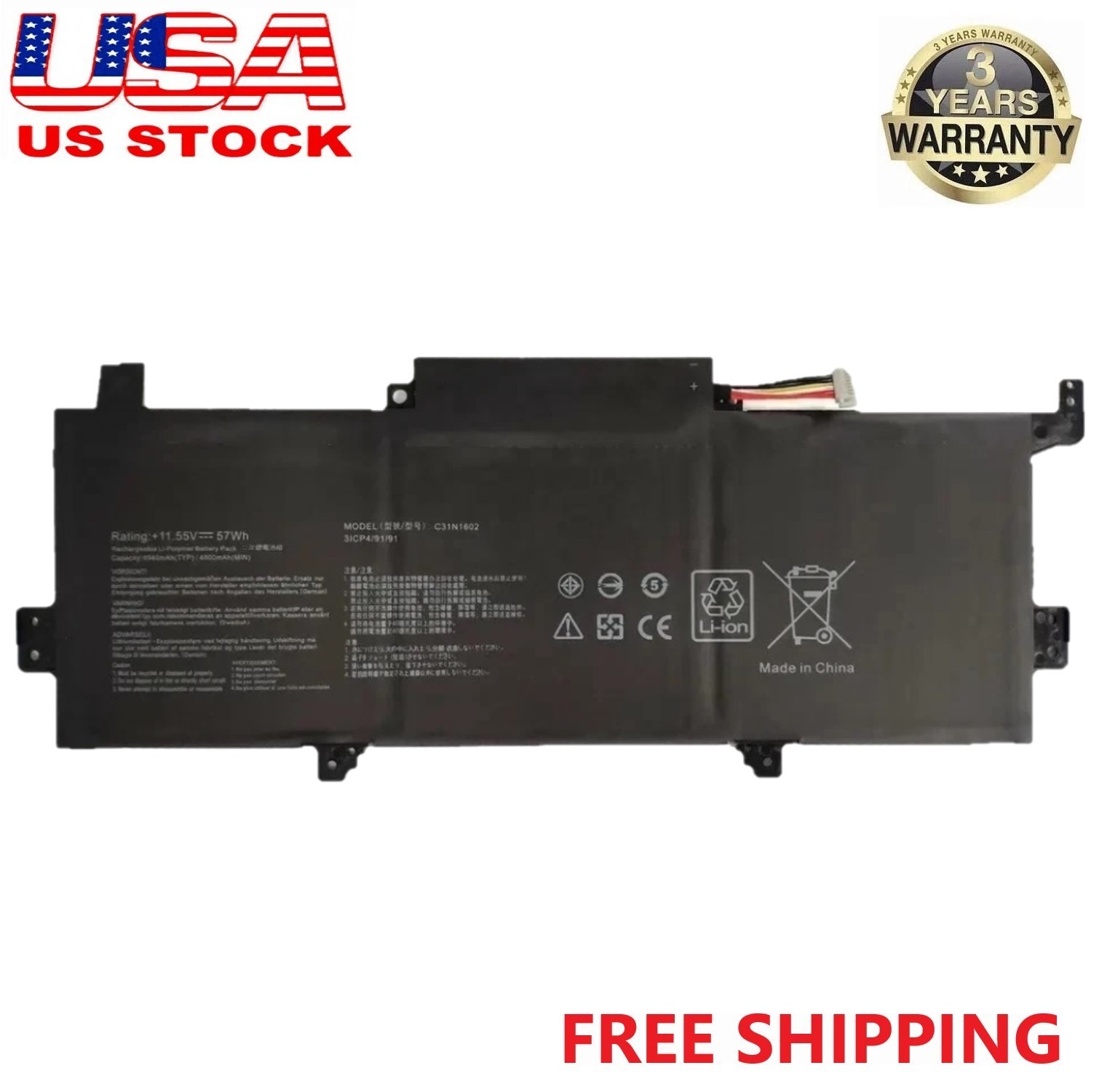 C31N1602 Battery For ASUS ZenBook U3000U UX330 UX330U UX330UA UX330UAK NEW US