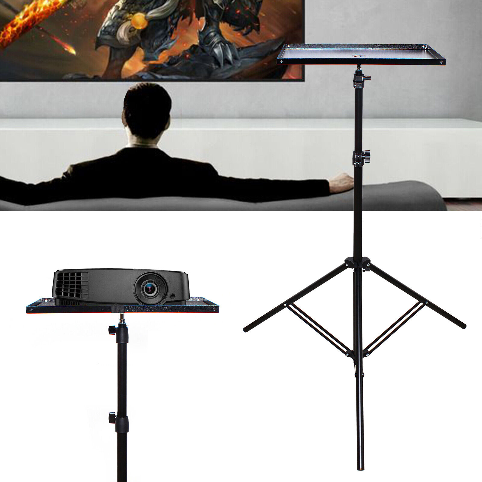 Portable Laptop Table Tripod Stand Height Adjustable Projector Shelf 69-190CM