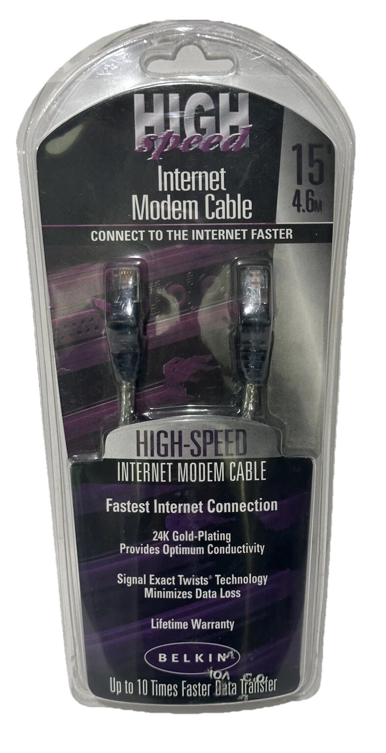 BELKIN HIGH SPEED INTERNET MODEM CABLE 15' 24k GOLD-PLATING F3L900-15-ICE-S