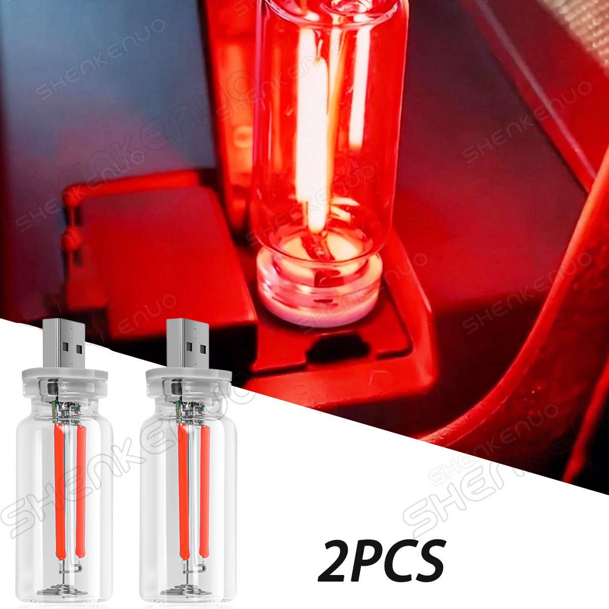 2Pcs Portable USB Night Light Bulb Touch Dimmable Car+Home Interior Ambient Red
