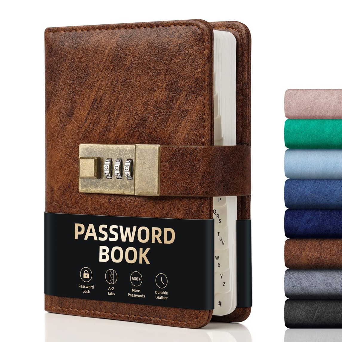 WEMATE Password Book with Lock Keeper Book for Seniors 4.33x6.18in Brown
