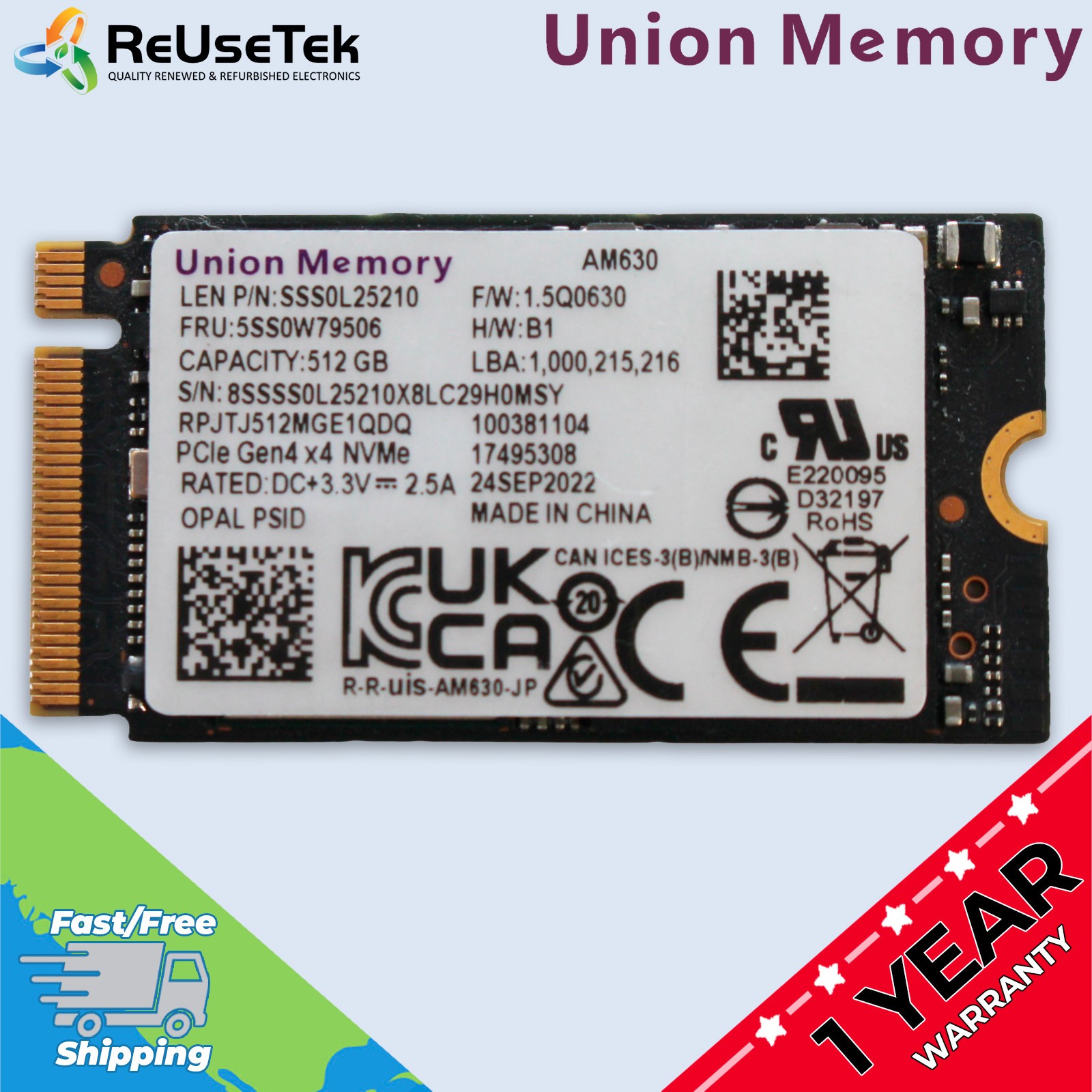 UNION MEMORY AM630 512GB M.2 2242 NVMe Internal PC/Laptop SSD | P/N SSS0L25210