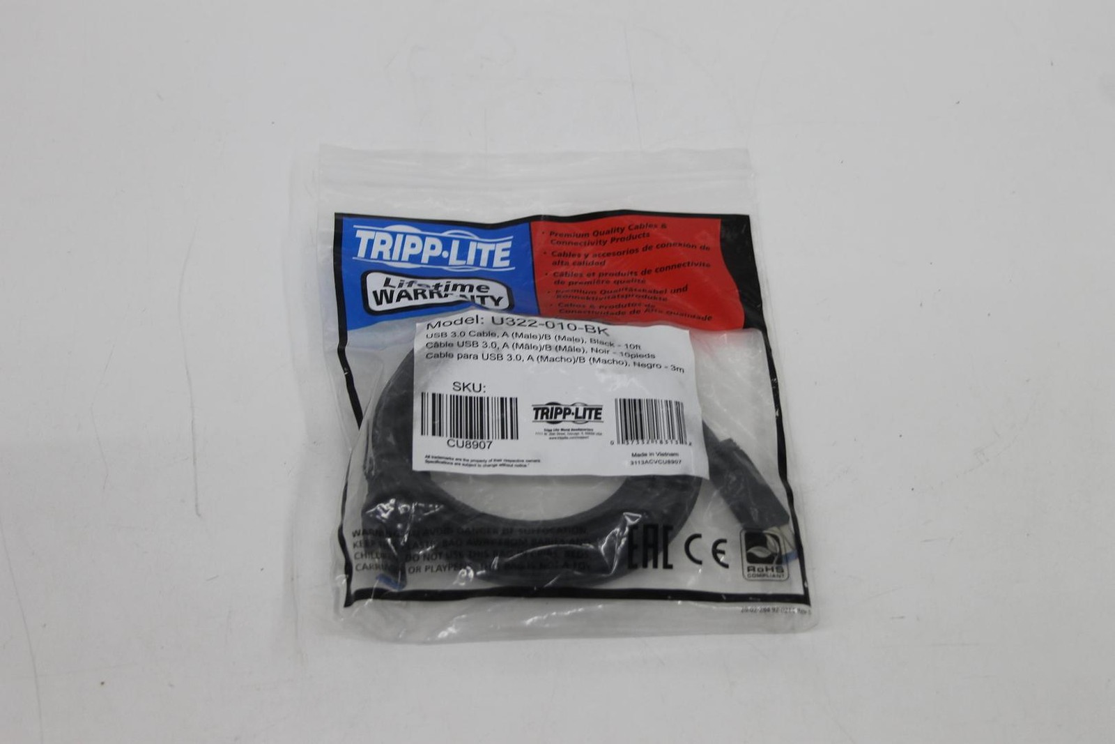 TRIPP LITE U322-010-BK 10-Feet USB 3.0 A to B Cable, Black LOT OF 3