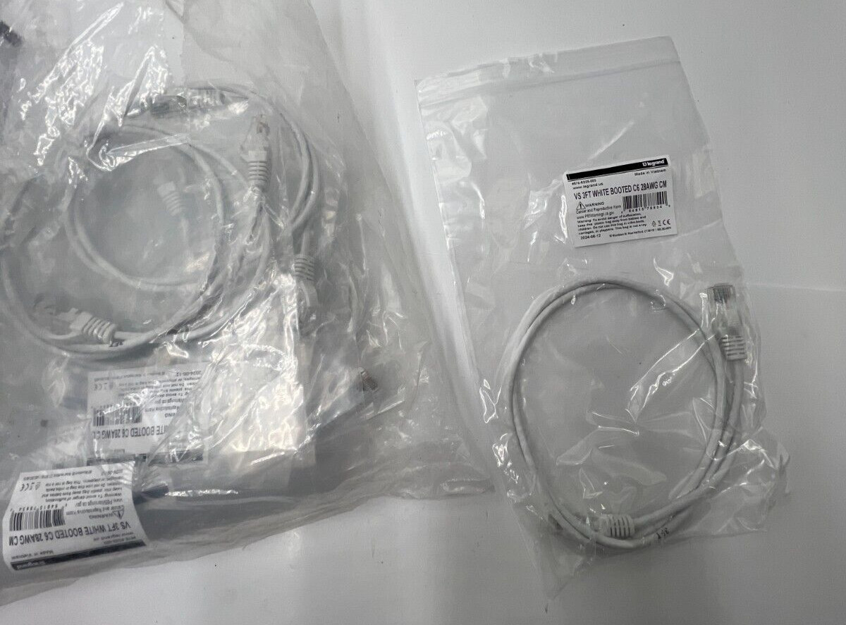 QTY 10 LEGRAND VS 3 FT White Booted C6  28AWG CM Non Patch Cable 576-RD25-003