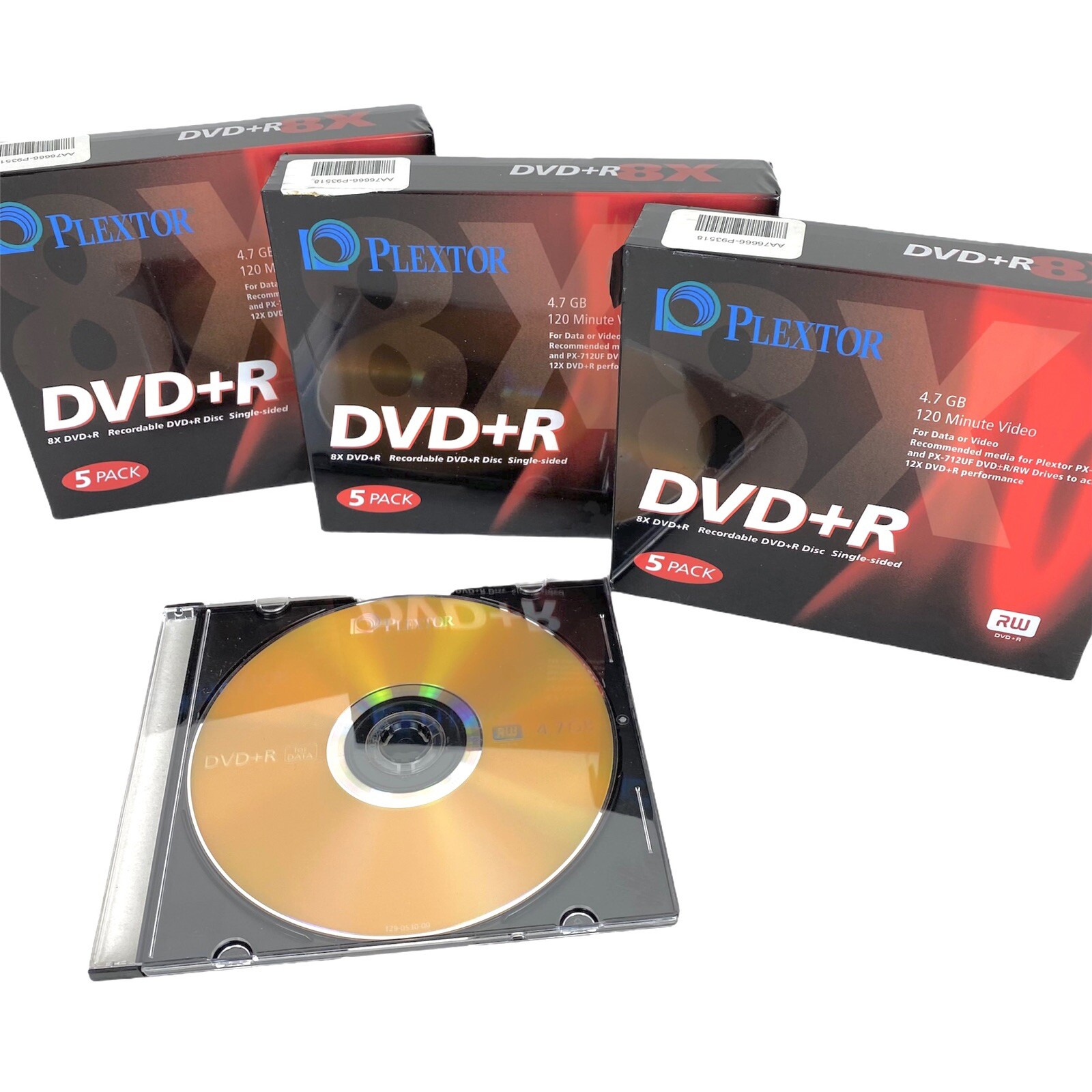 Plextor DVD +R RW 4.7 GB 120 min Video 8X 3 5 Unopened pkgs + 1 Disks New 10480