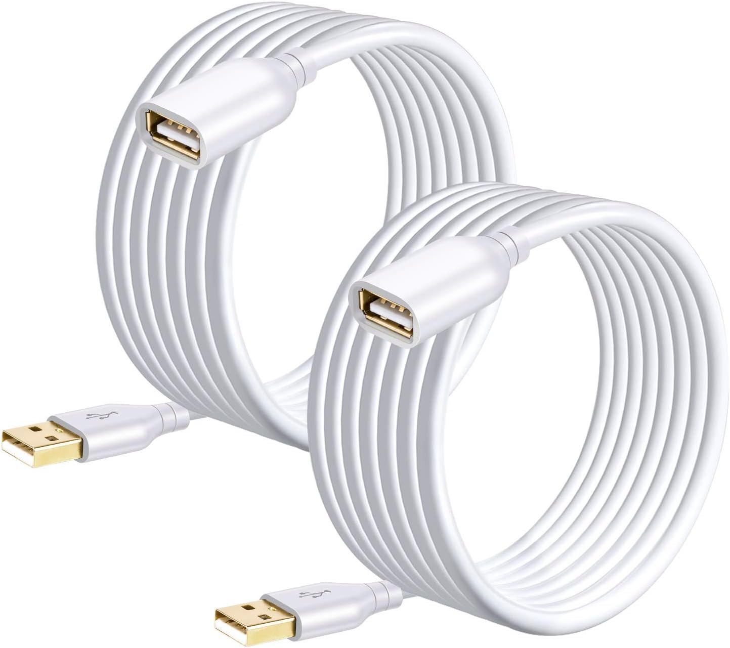 USB Extension Cable White 15Ft, 2 Pack USB 2.0 Extender Cable Type