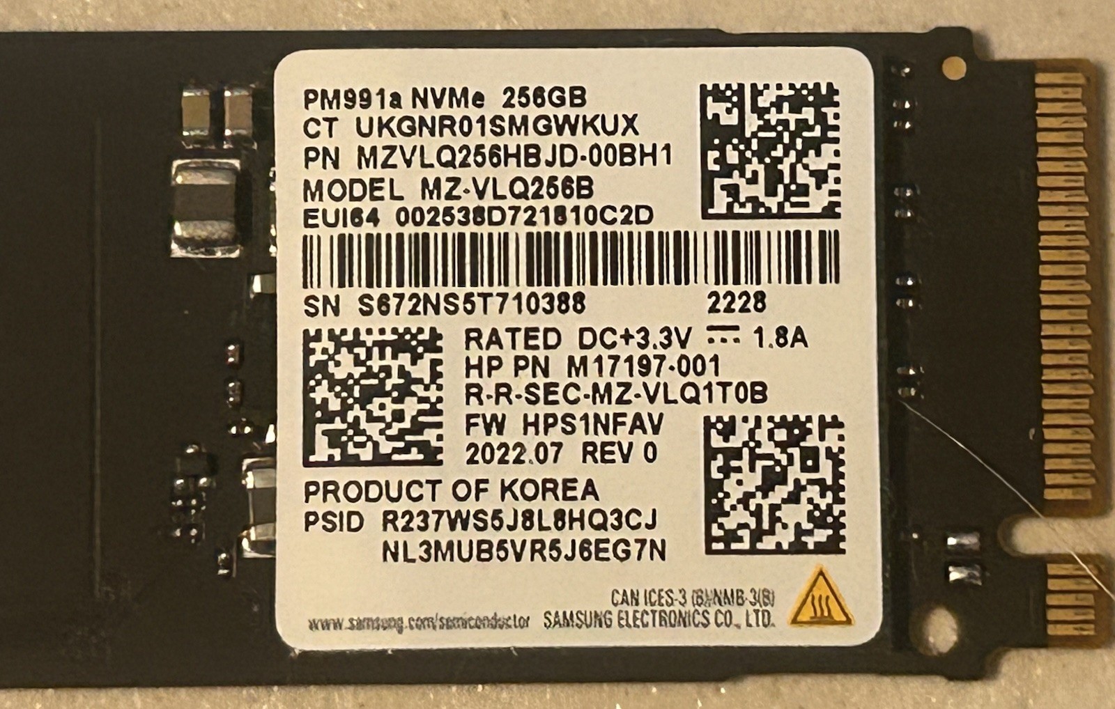 SAMSUNG 256GB M.2 2280 NVMe PCIe Solid State Drive MZ-VLQ256B MZVLQ256HBJD-00BH1