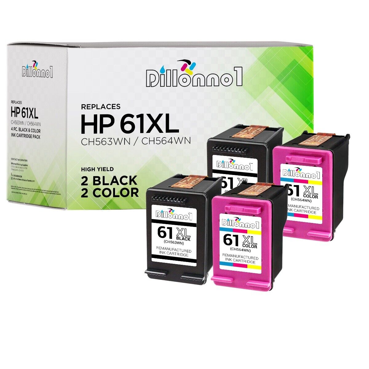 4PK Replacement for HP 61XL 2-Black & 2-Color Ink Cartridge 4500 4501 4502 5530