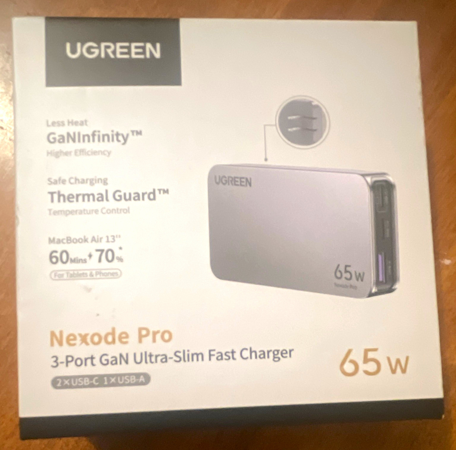 UGREEN Nexode Pro 65W 3-Port GaN Ultra-Slim Charger 2x USB-C 1x USB-A
