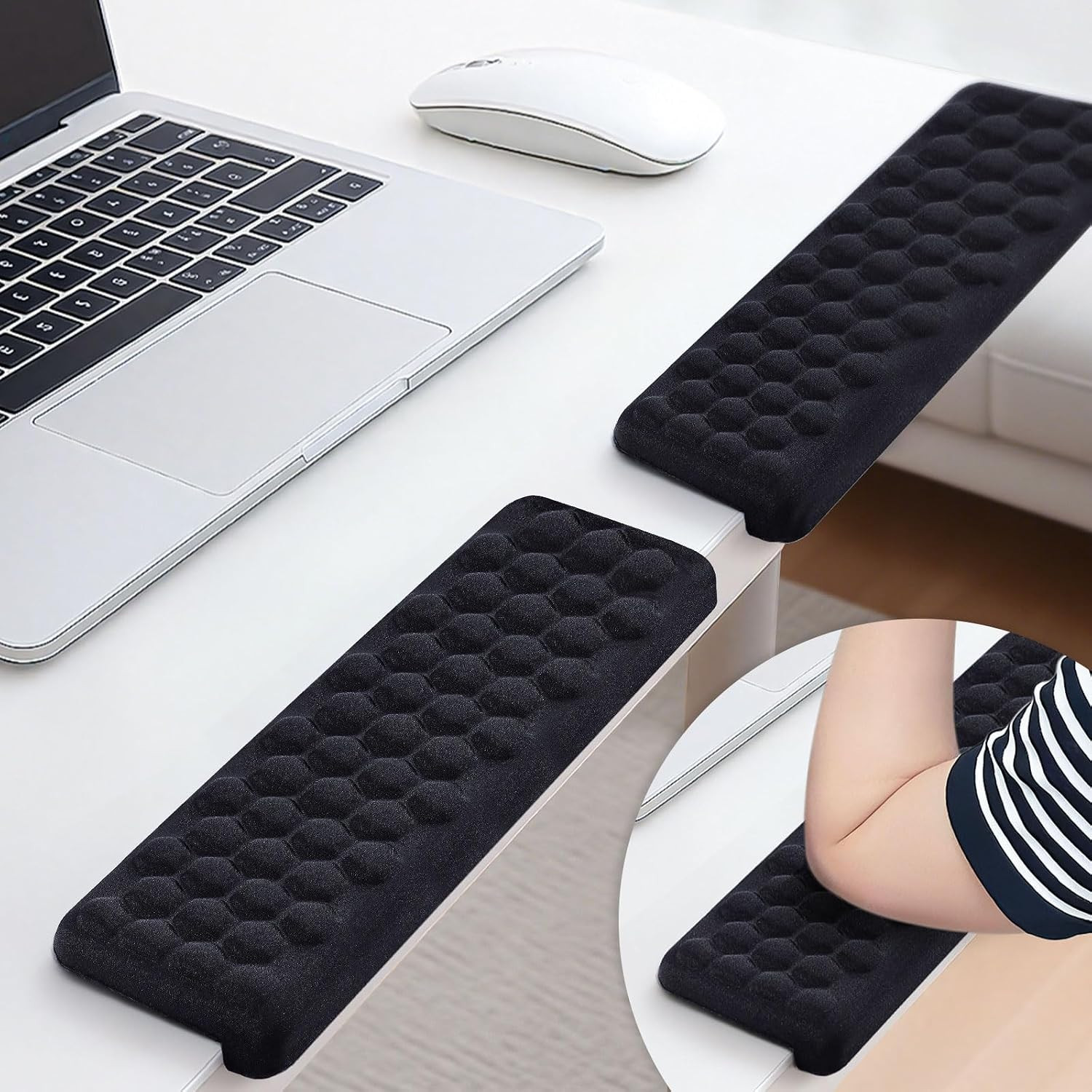 L-Shaped Desk Elbow Pads (2-Pack) - Adjustable Spacing Memory Foam Desk Edge Cus