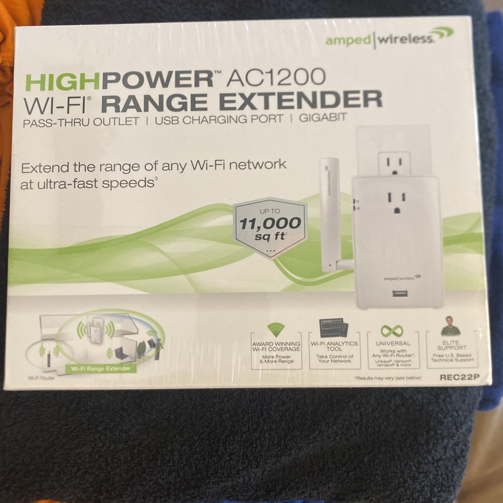 Amped Wireless High Power AC1200 Range Extender w/AC Pass-Thru & USB Port ~ New