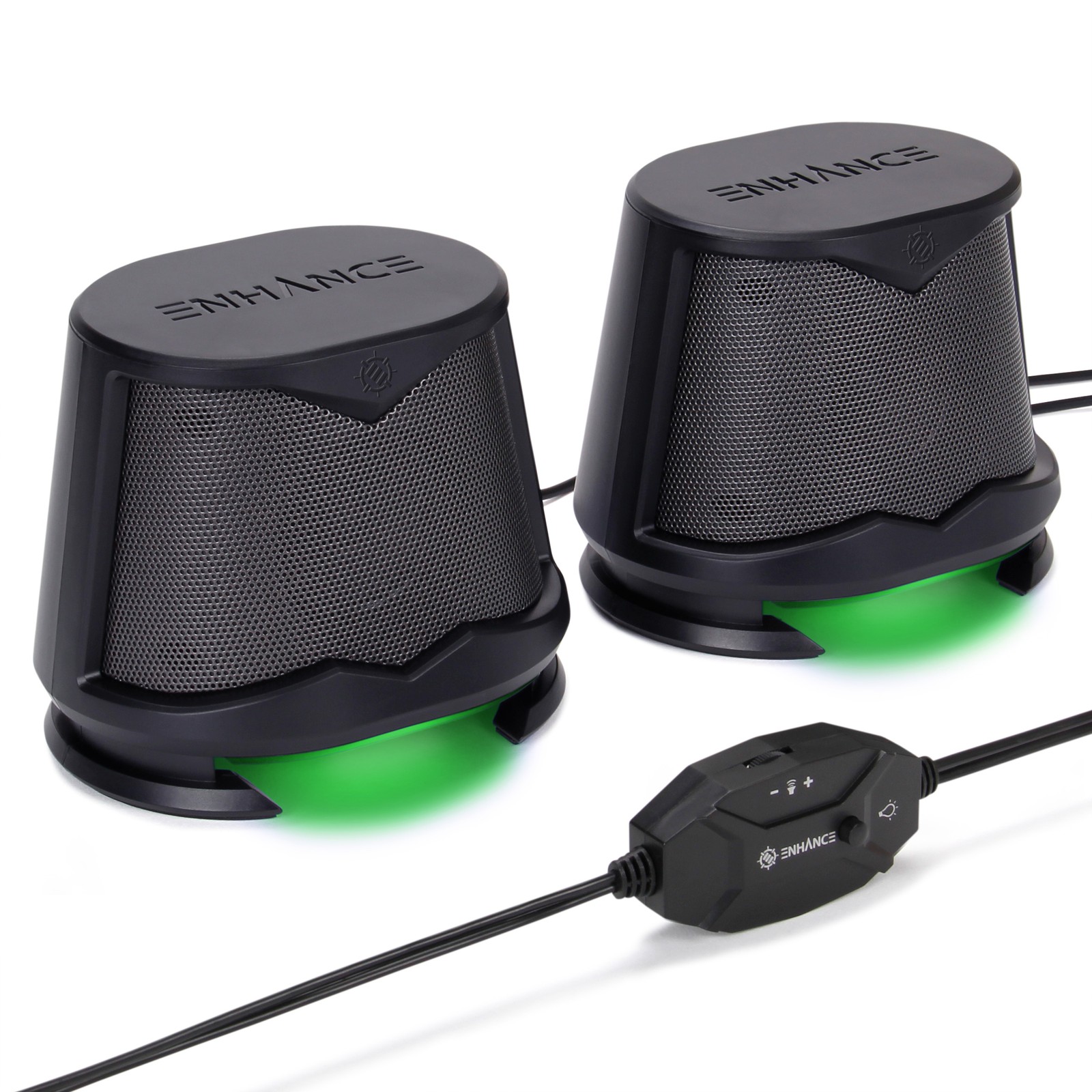 Computer Speakers USB Powered Green LED Glow Lights 10W Peak Sound