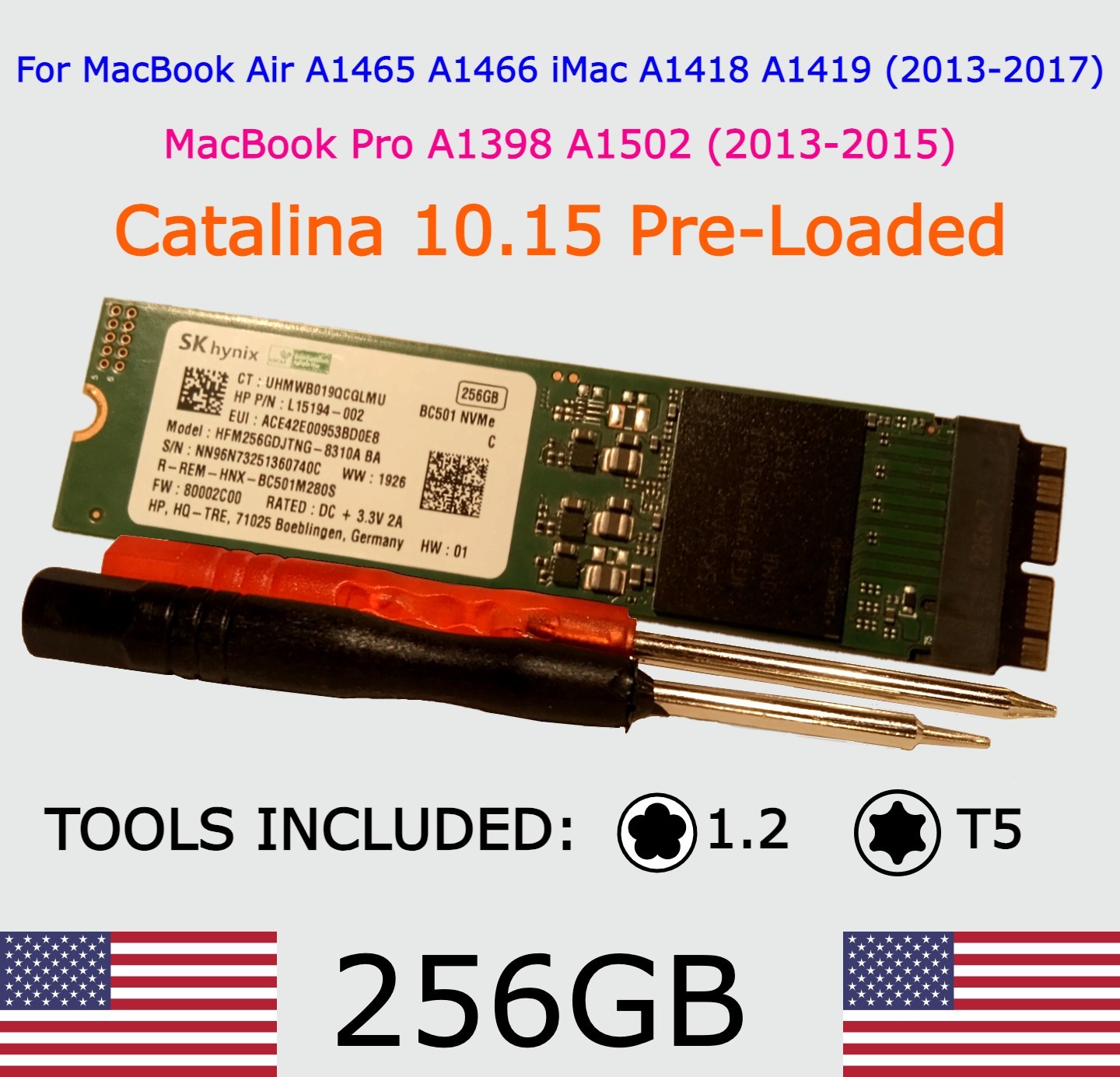 2013 MacBook Air 256GB Solid State Drive A1465 A1466 - macOS Catalina Preloaded