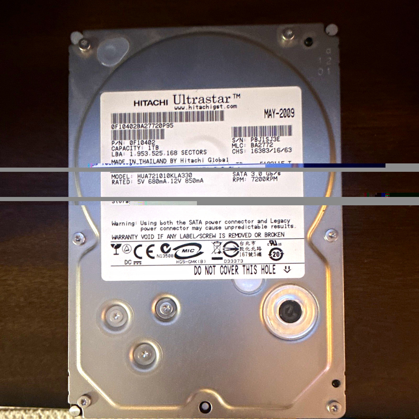 Hitachi Ultrastar 1TB 3.5" SATA II 7200RPM 32MB Hot Swap HDD HUA721010KLA330