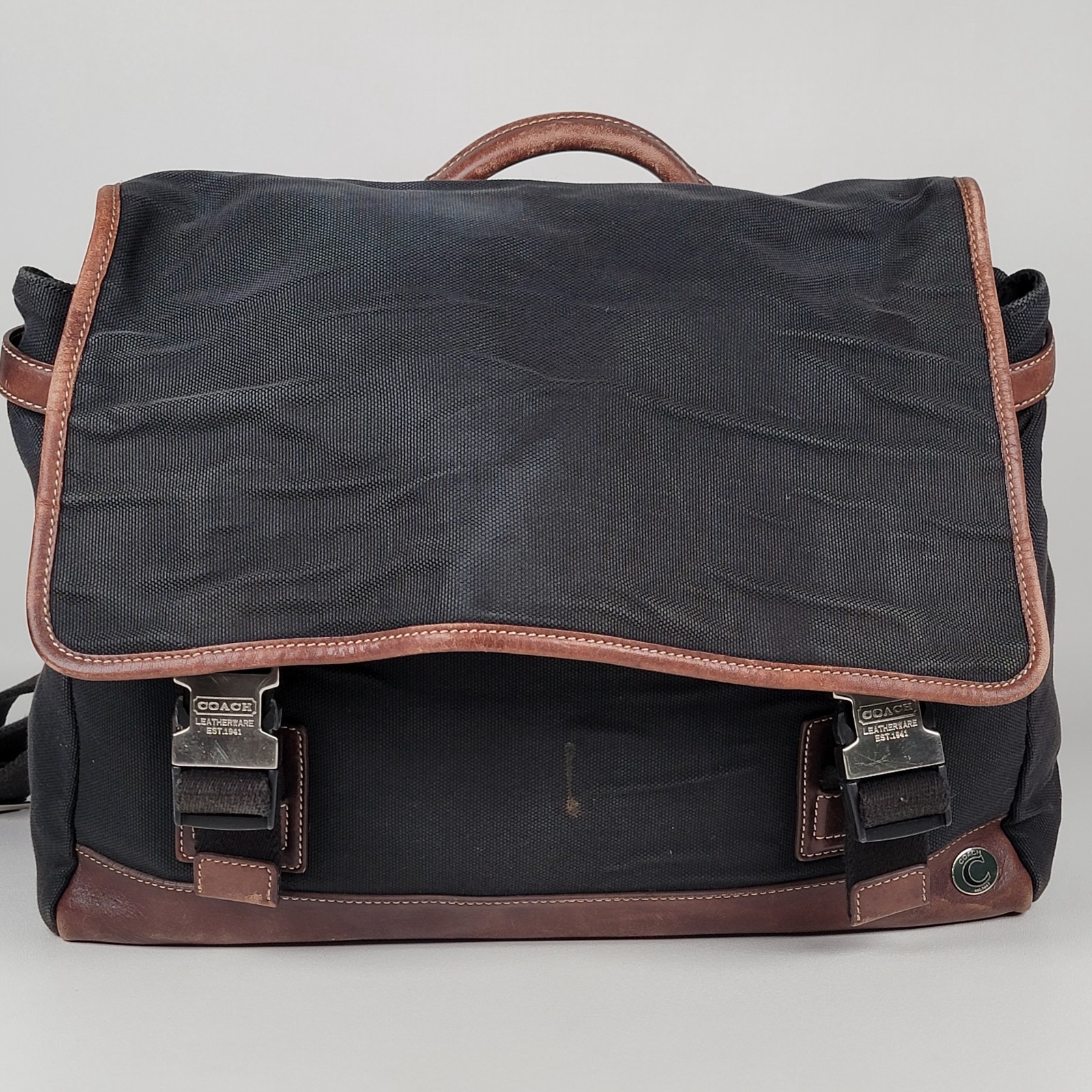 COACH BRIEFCASE LAP TOP COMPUTER TRAVEL LUGGAGE BLACK DARK BROWN LEATHER