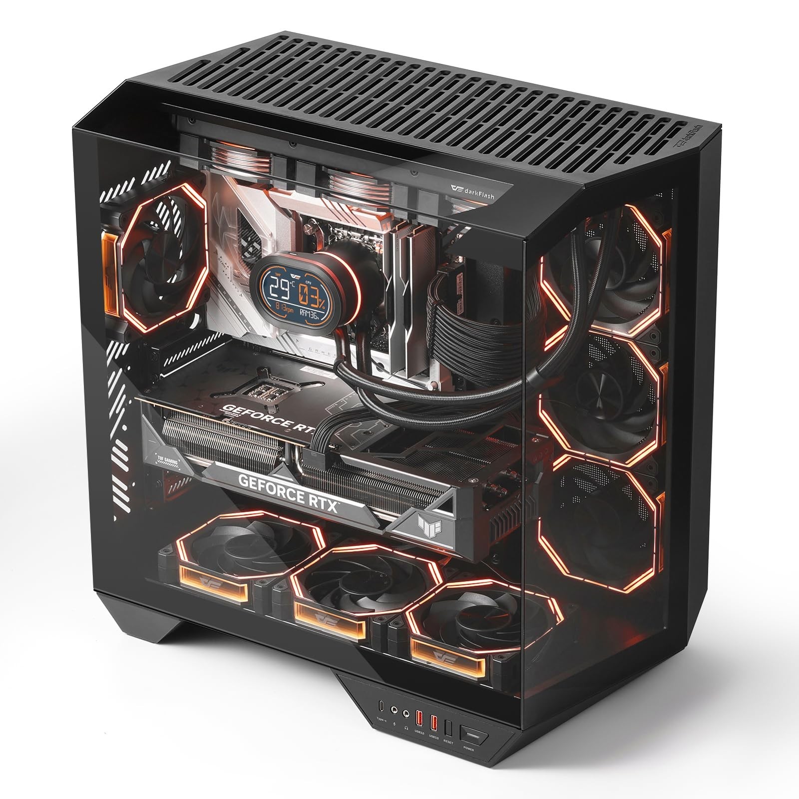 darkFlash Full-Tower ATX Gaming PC Case, Back Plug-in Motherboard, Vertical G...