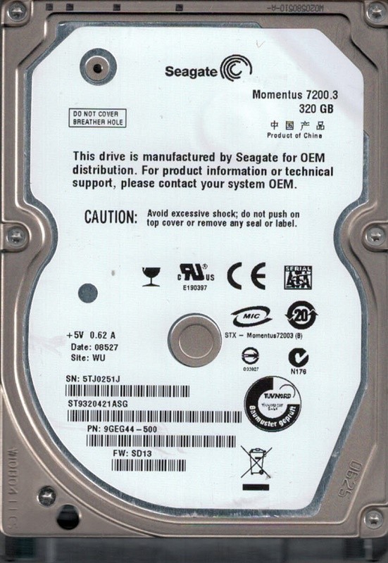 Seagate ST9320421ASG P/N: 9GEG44-500 F/W: SD13 320GB WU