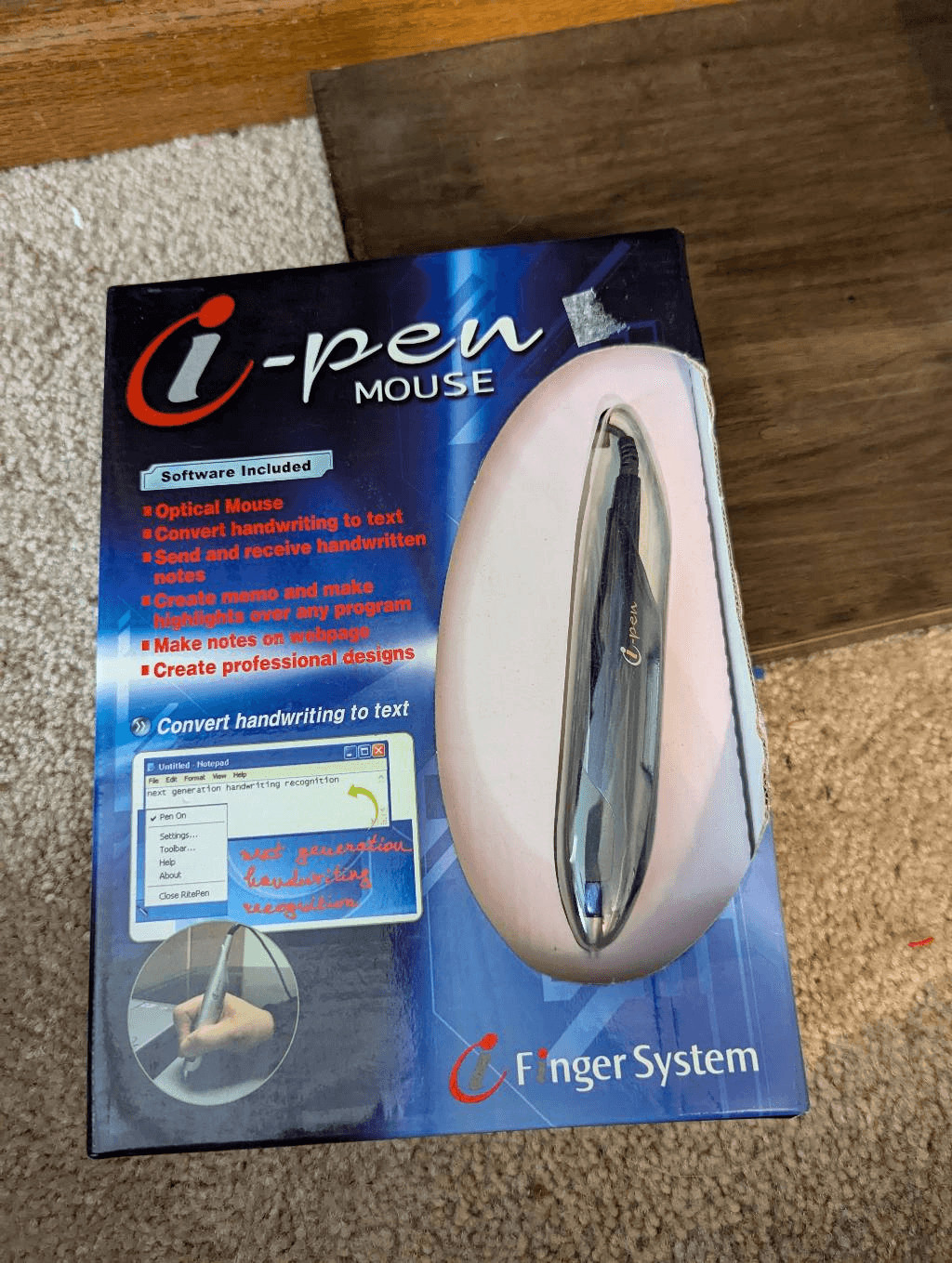 Vintage i-Finger System i-Pen Optical Mouse With Software USB Model FM-100BN NEW