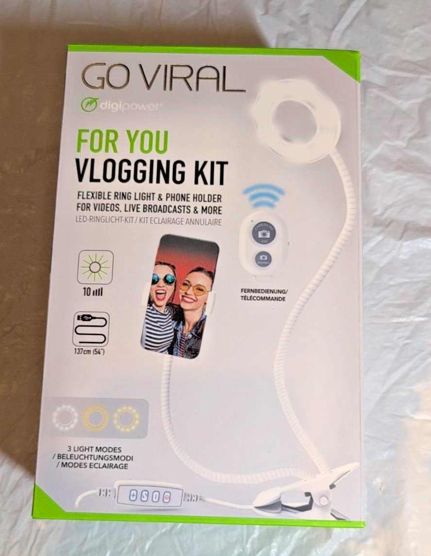 NEW DigiPower DP-VLR3 Live Streaming Light Kit LED Vlogging Ring lgt/phone hldr