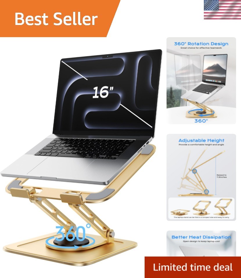 Adjustable Laptop Stand, Computer Stand with 360 Rotating Base, Ergonomic Lap...