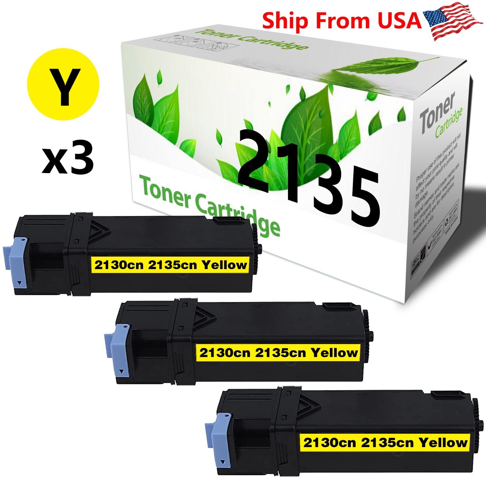 3PK DE2135 2135 Toner Cartridge 2130 2135 Laser Printer YELLOW