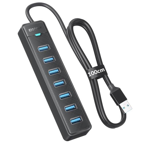 iDsonix 7-Port USB 3.0 Hub [1m Cable] USB Expansion Hub High-Speed ​​5Gbps Data