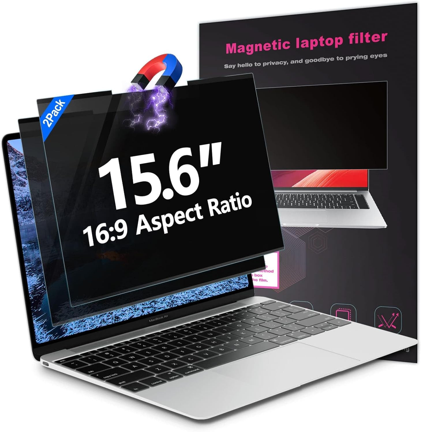 2Pack Magnetic 15.6 Inch Laptop Privacy Screen 16:9 Aspect Ratio, Removable