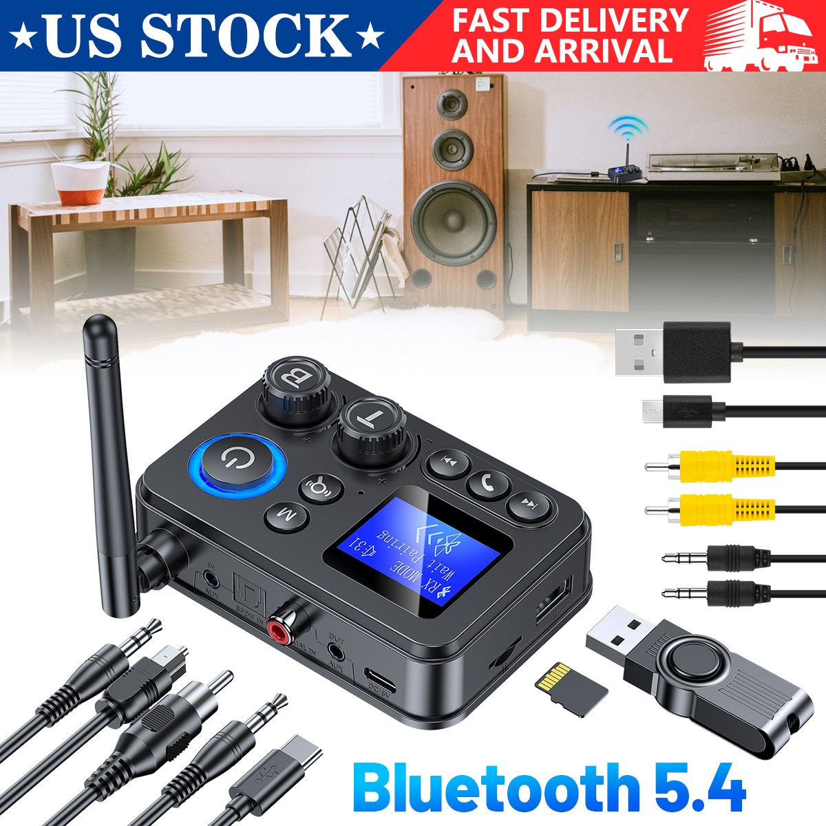 GT87 Pro Bluetooth 5.4 TX/RX | USB/TF Playback | Opt/Coax/AUX Inputs | 20m Range