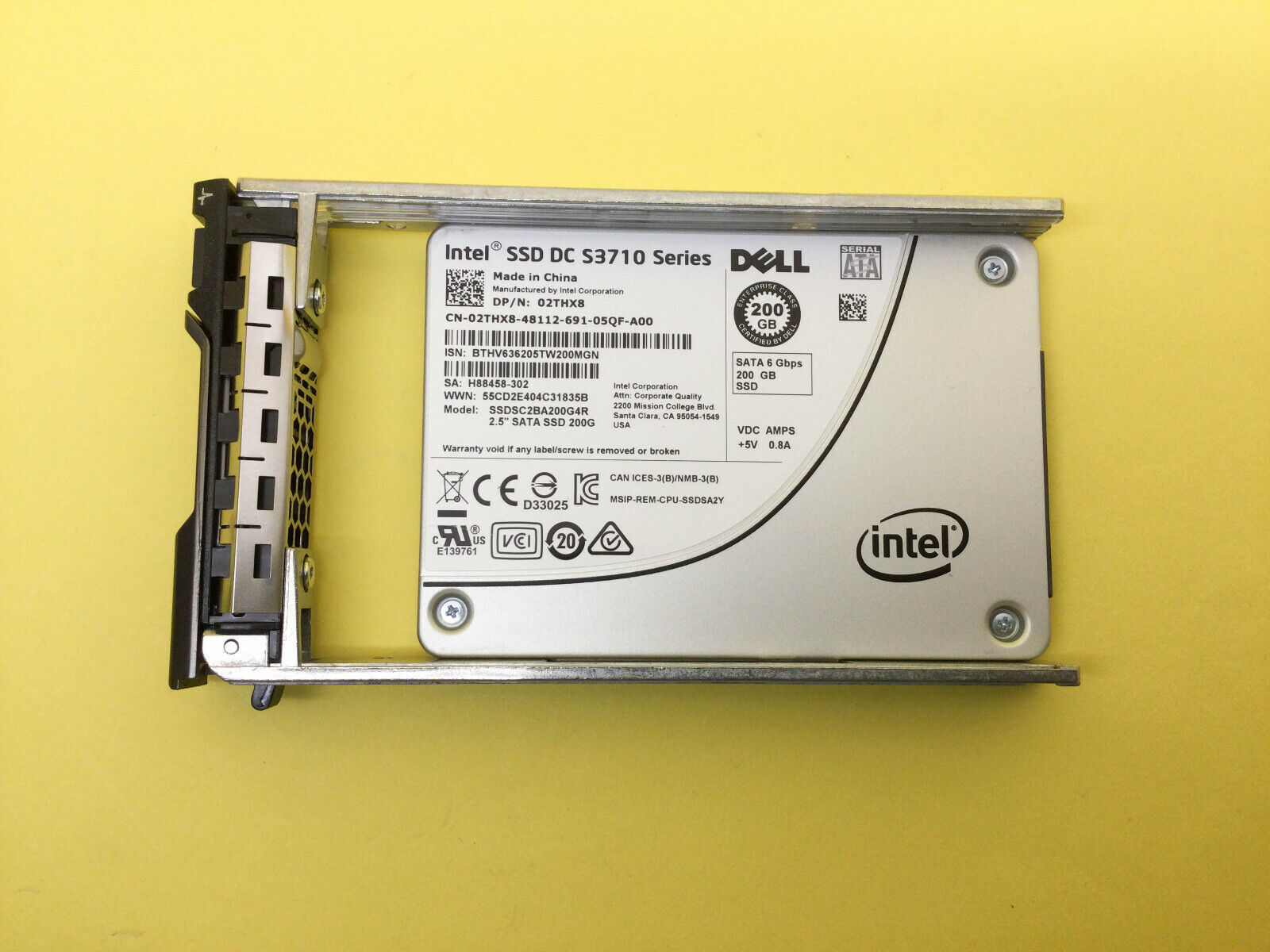 2THX8 Dell / Intel S3710 200GB SSD SATA 6Gb/s 2.5in SSD SSDSC2BA200G4R 02THX8