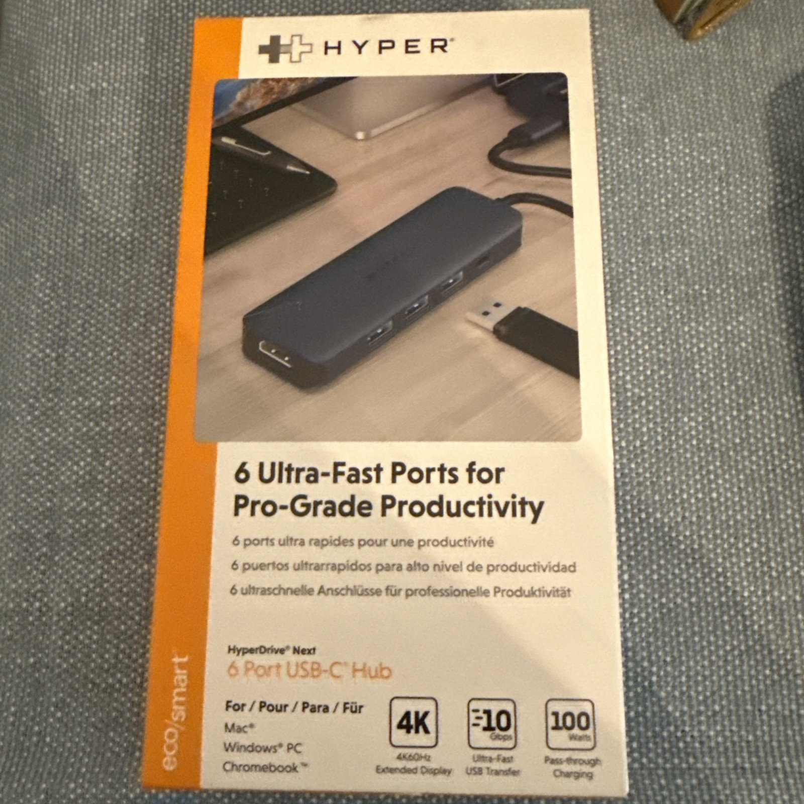Hyper 6 Ultra Fast Ports USB-C Hub 4K 10 Gbps 100 Watts New Sealed Box