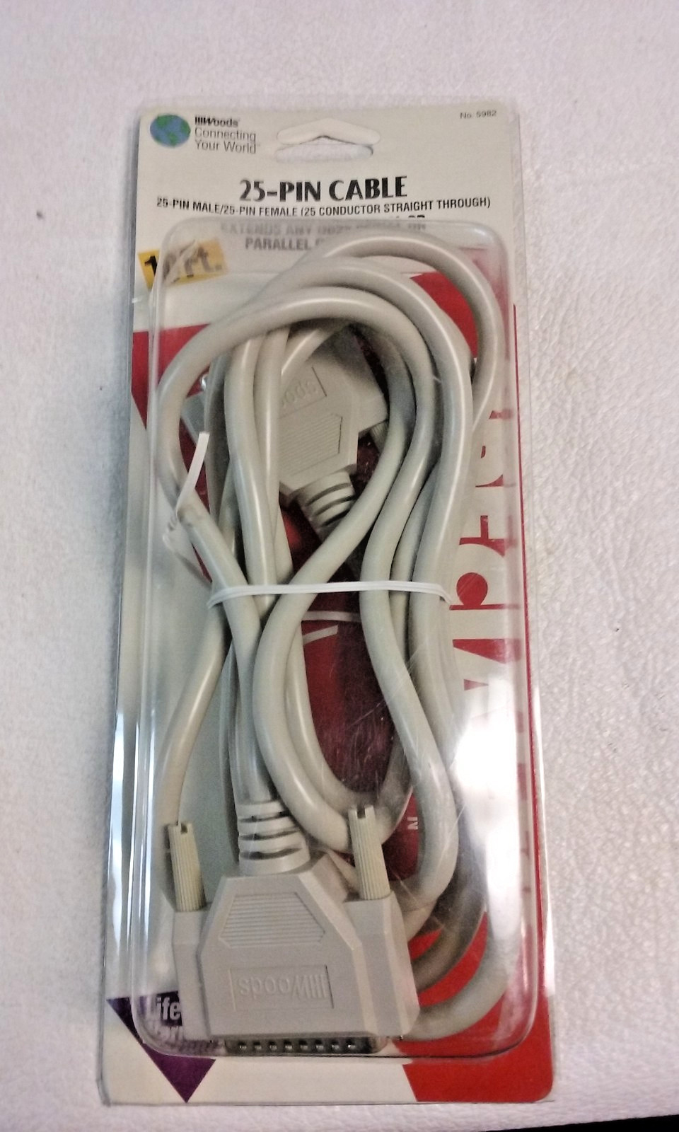 1995 Woods 25 Pin 10 ft Parallel Printer Cable DB25 Serial Parrel Connection NOS